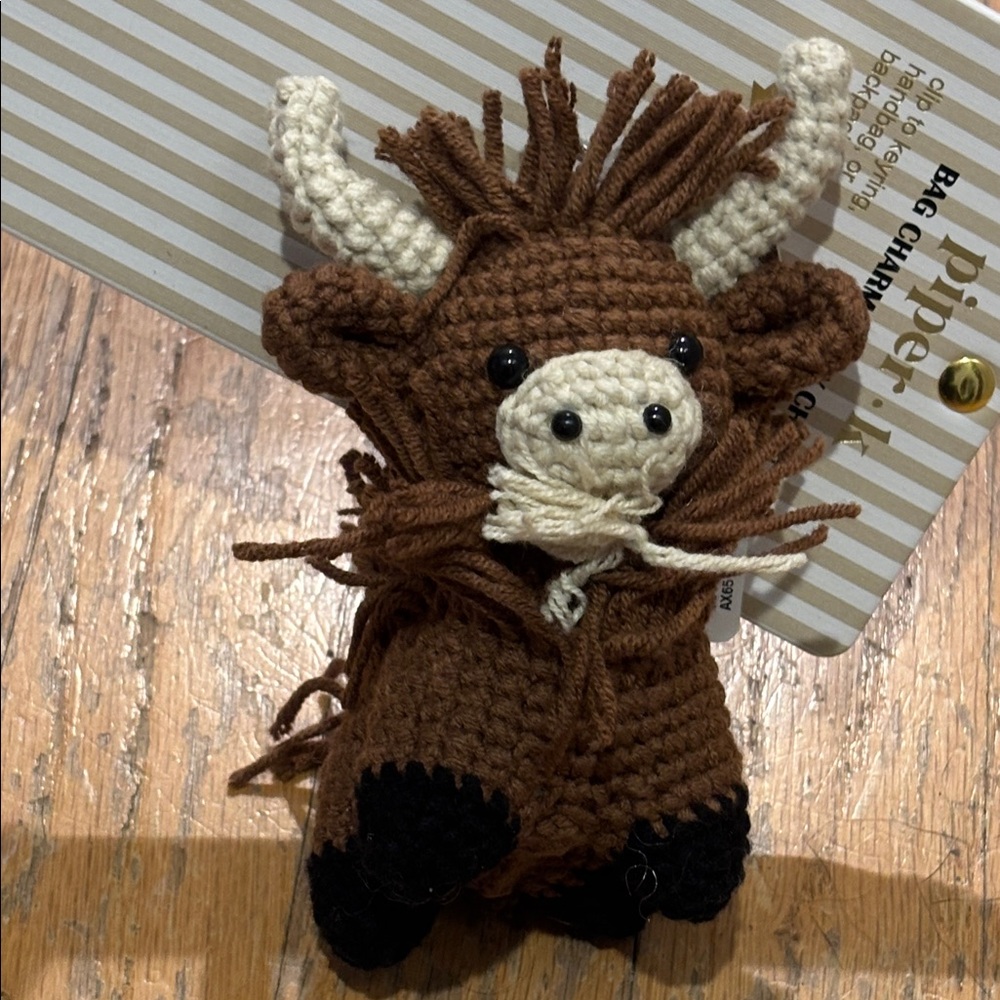 NWT Piper K highland cow crochet knit keychain Bag Charm
